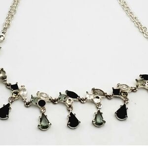 Collar Necklace Classy Black, Crystal, Green Rhinestones Gemstones Silver Tone